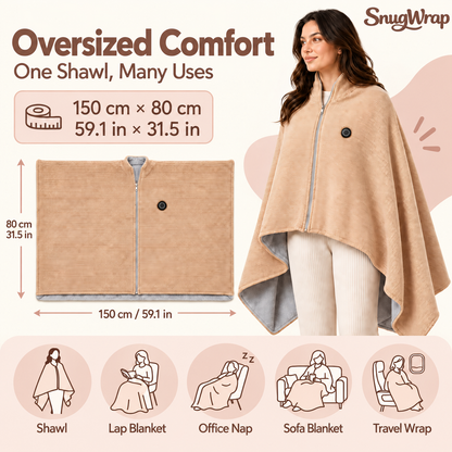 SnugWrap™ Wearable USB Heated Blanket Shawl – 3 Adjustable Heat Levels